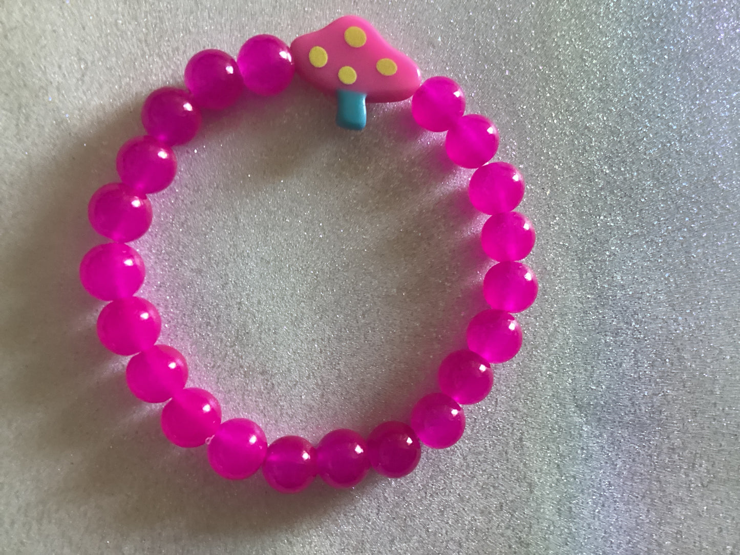 Pink Beaded Bracelet with mushroom charm